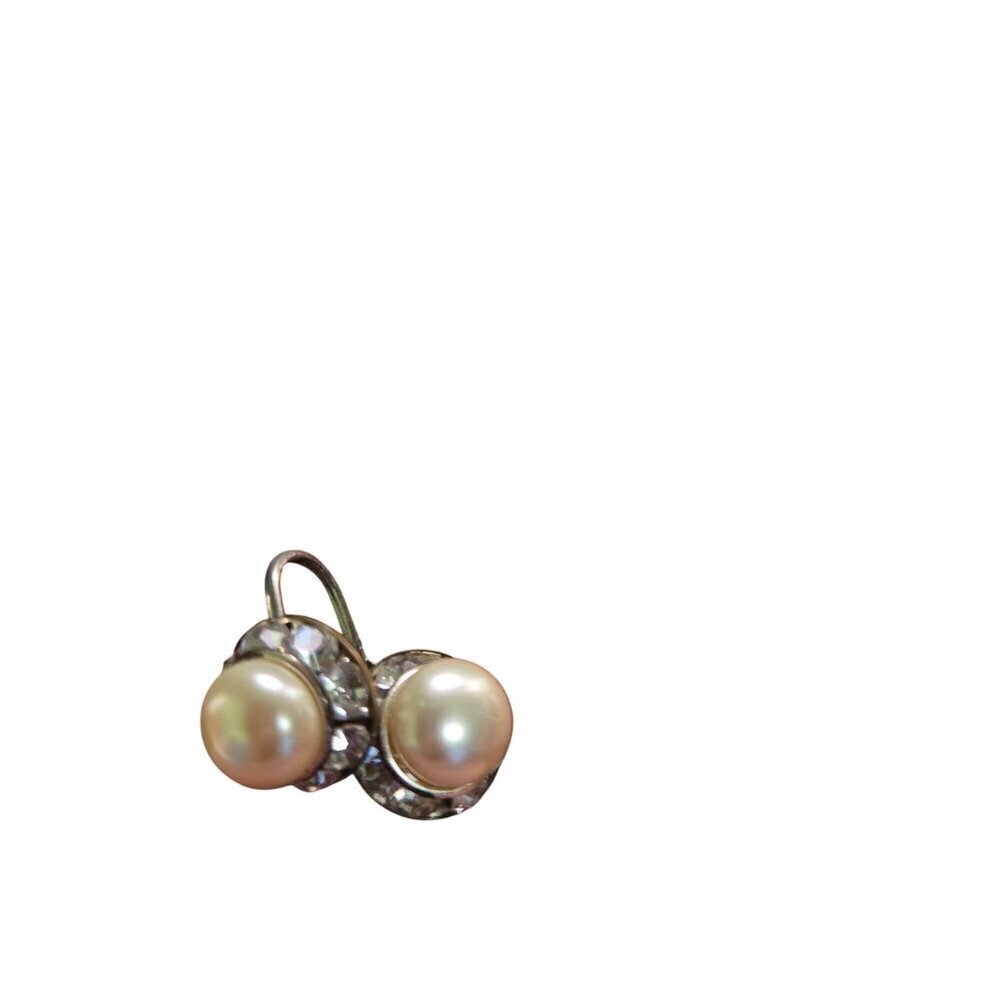 Vintage Pearl Rhinestone Screw Back Mid Century Earrings .25"